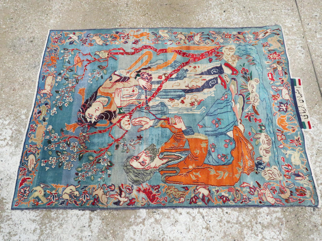 Vintage Persian Pictorial Isfahan Rug, No.28026 - Galerie Shabab
