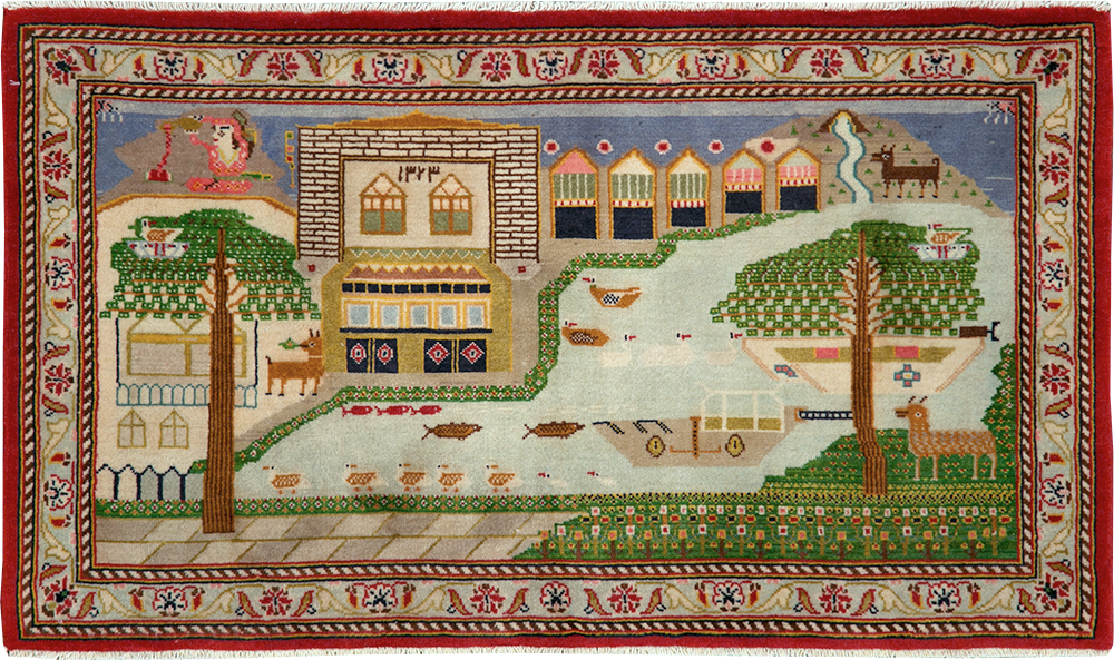 Vintage Persian Kashan Pictorial Rug (Pair: 1 of 2), No.28033 - Galerie Shabab