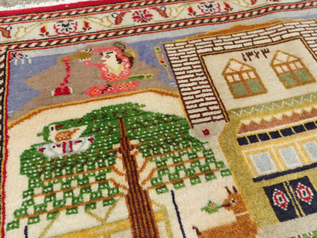 Vintage Persian Kashan Pictorial Rug (Pair: 1 of 2), No.28033 - Galerie Shabab