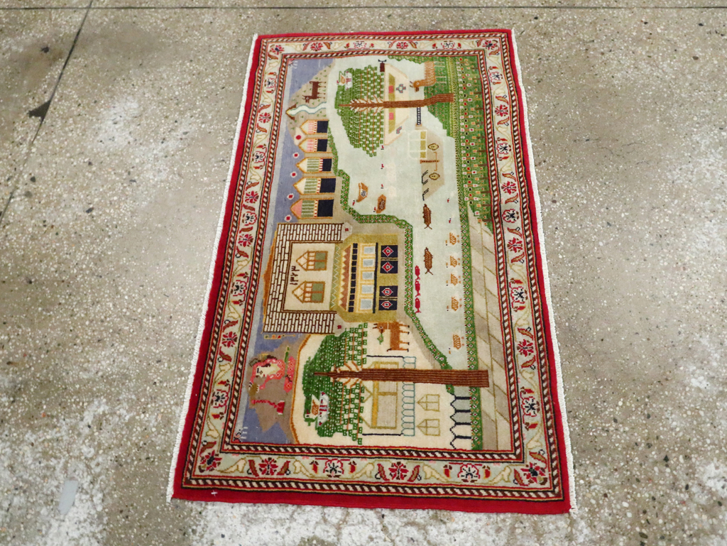 Vintage Persian Kashan Pictorial Rug (Pair: 1 of 2), No.28033 - Galerie Shabab