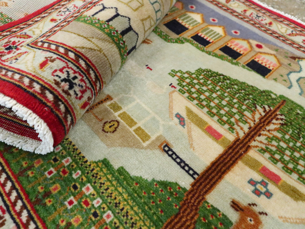 Vintage Persian Kashan Pictorial Rug (Pair: 1 of 2), No.28033 - Galerie Shabab