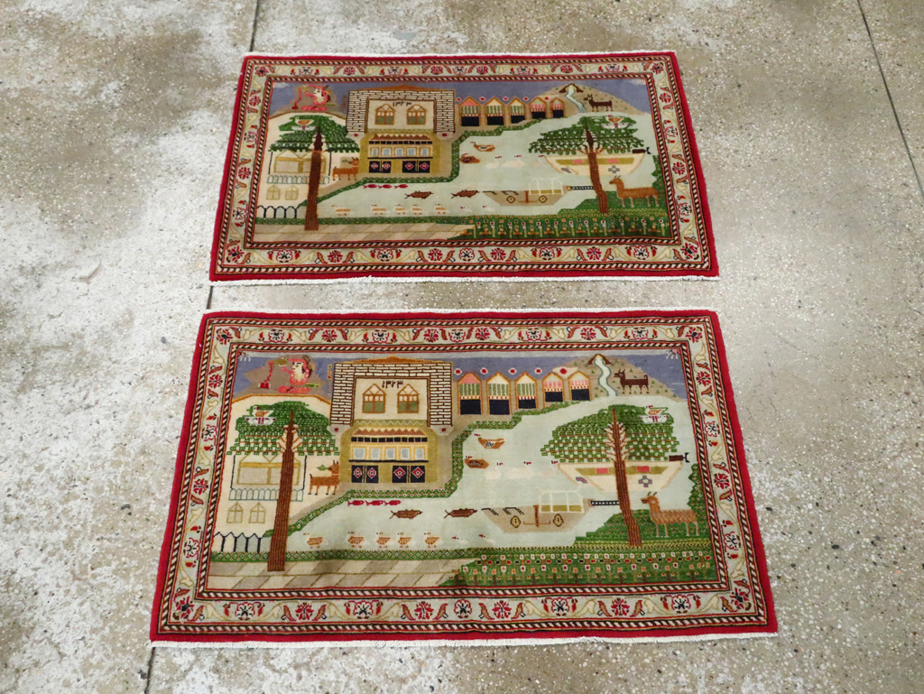 Vintage Persian Kashan Pictorial Rug (Pair: 1 of 2), No.28033 - Galerie Shabab