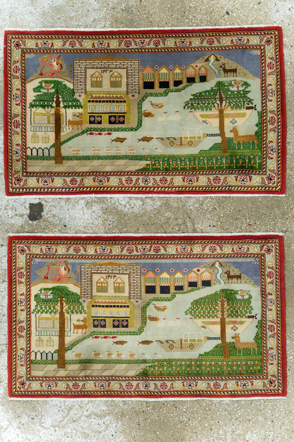 Vintage Persian Kashan Pictorial Rug (Pair: 1 of 2), No.28033 - Galerie Shabab