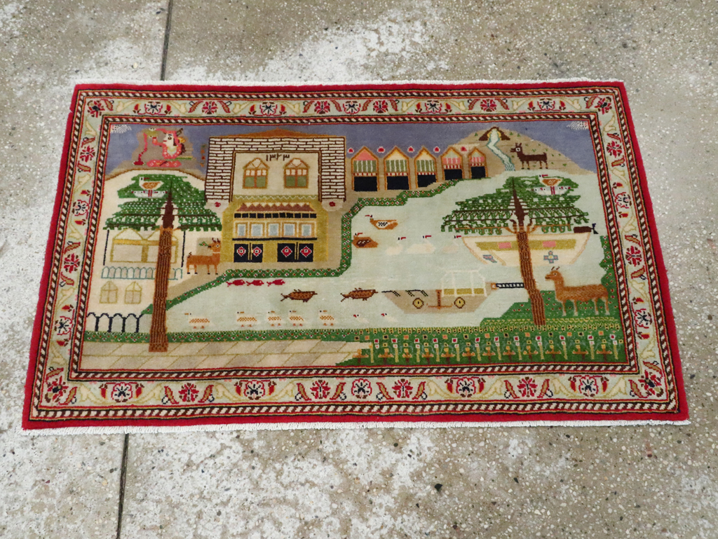 Vintage Persian Kashan Pictorial Rug (Pair: 2 of 2), No.28034 - Galerie Shabab