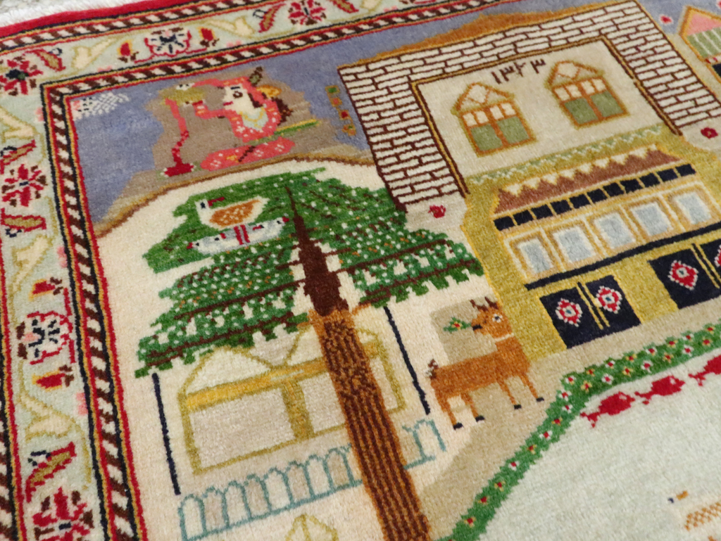 Vintage Persian Kashan Pictorial Rug (Pair: 2 of 2), No.28034 - Galerie Shabab