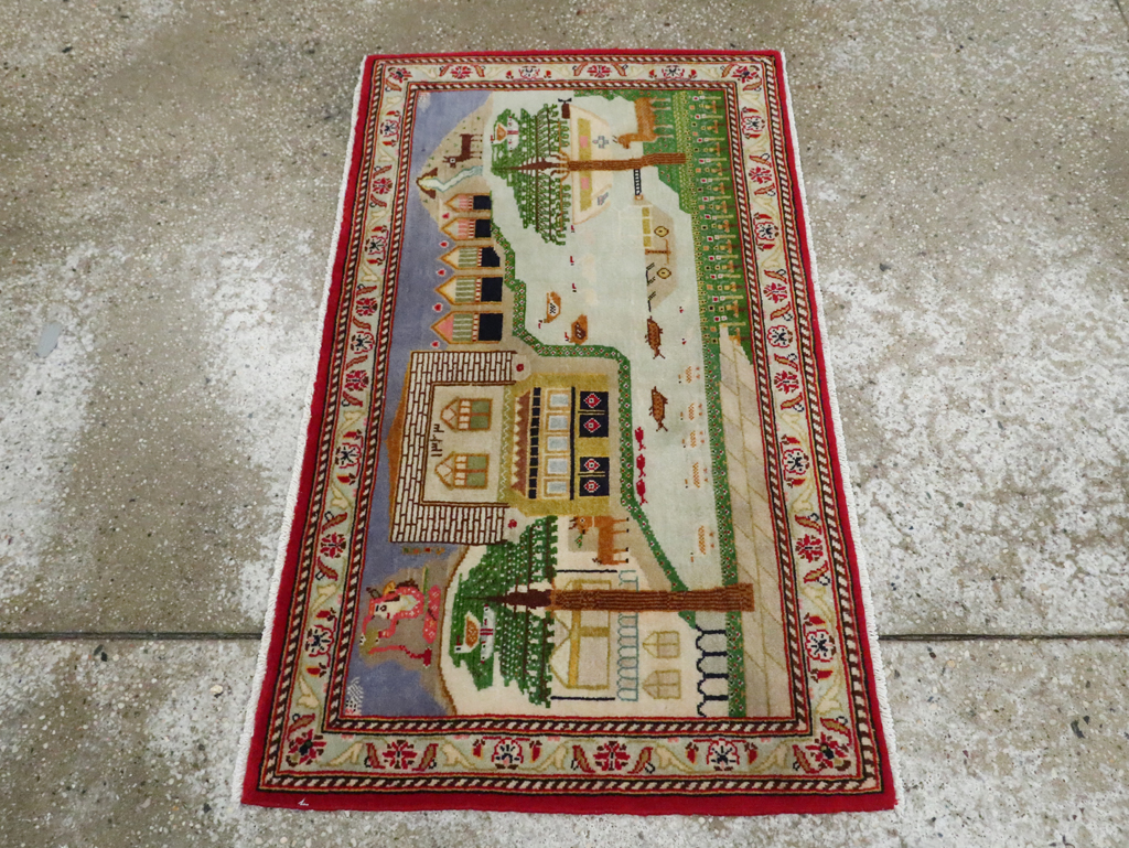Vintage Persian Kashan Pictorial Rug (Pair: 2 of 2), No.28034 - Galerie Shabab