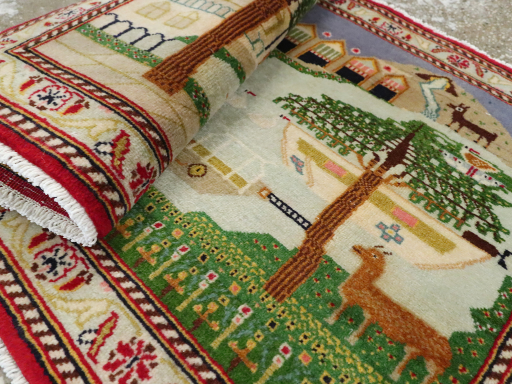 Vintage Persian Kashan Pictorial Rug (Pair: 2 of 2), No.28034 - Galerie Shabab