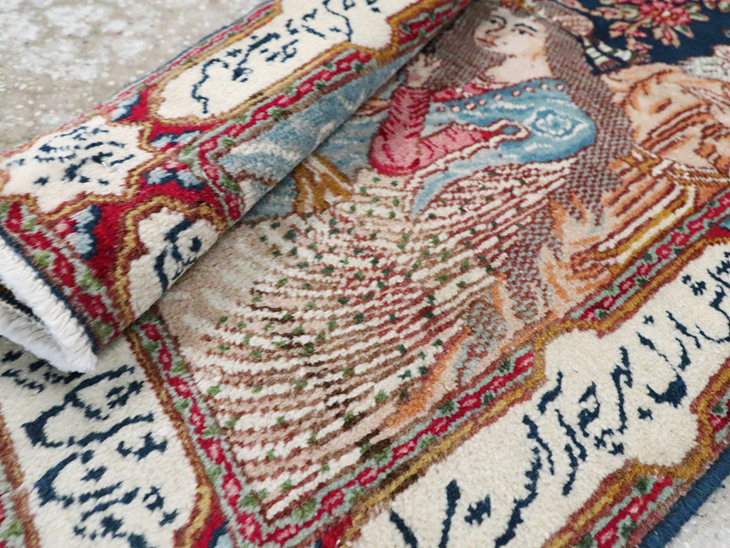 Vintage Persian Kerman Pictorial Rug, No.28036 - Galerie Shabab
