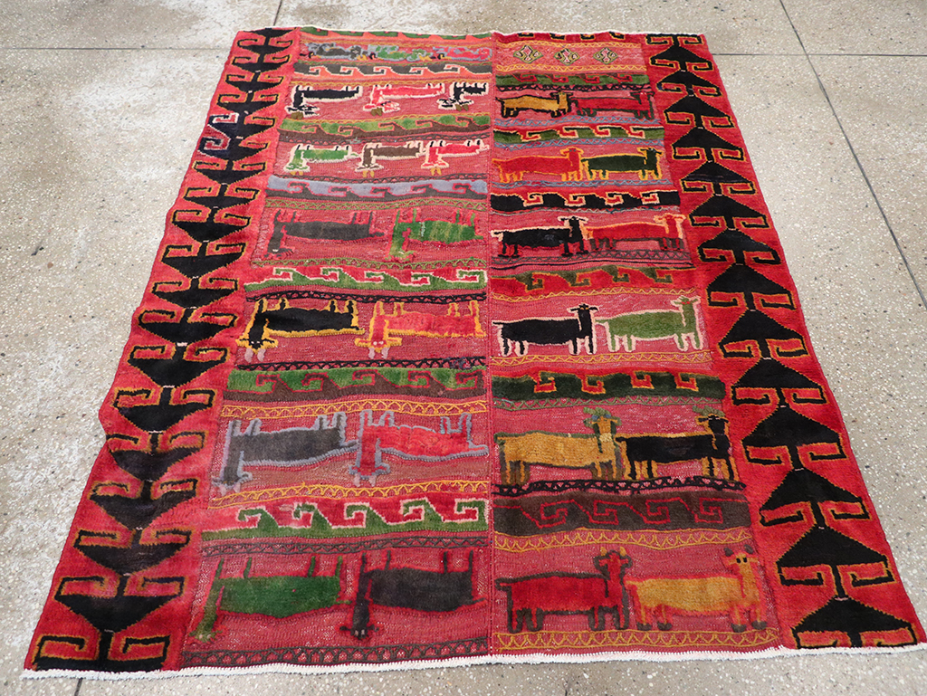 Vintage Persian Pictorial Kurd Accent Rug, No.28039 - Galerie Shabab