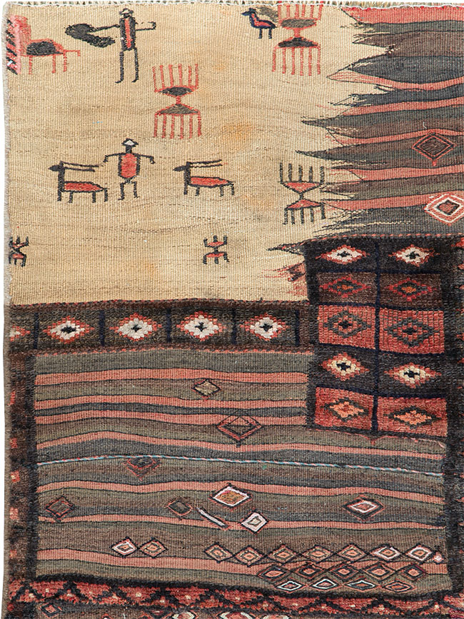Vintage Persian Chaharmahal Bakhtiari Tacheh Flatweave Kilim , No.28042 - Galerie Shabab