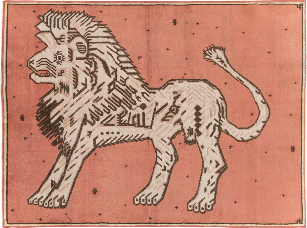 Vintage Khotan Pictorial Lion Rug, No.28049 - Galerie Shabab