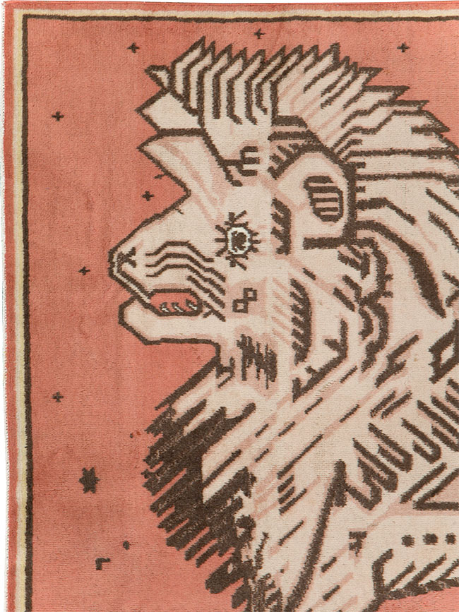 Vintage Khotan Pictorial Lion Rug, No.28049 - Galerie Shabab