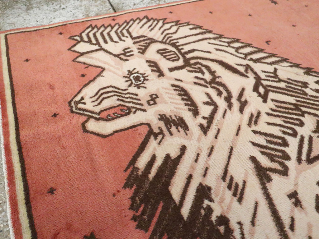 Vintage Khotan Pictorial Lion Rug, No.28049 - Galerie Shabab