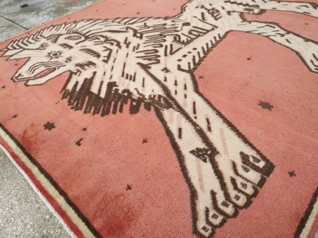 Vintage Khotan Pictorial Lion Rug, No.28049 - Galerie Shabab