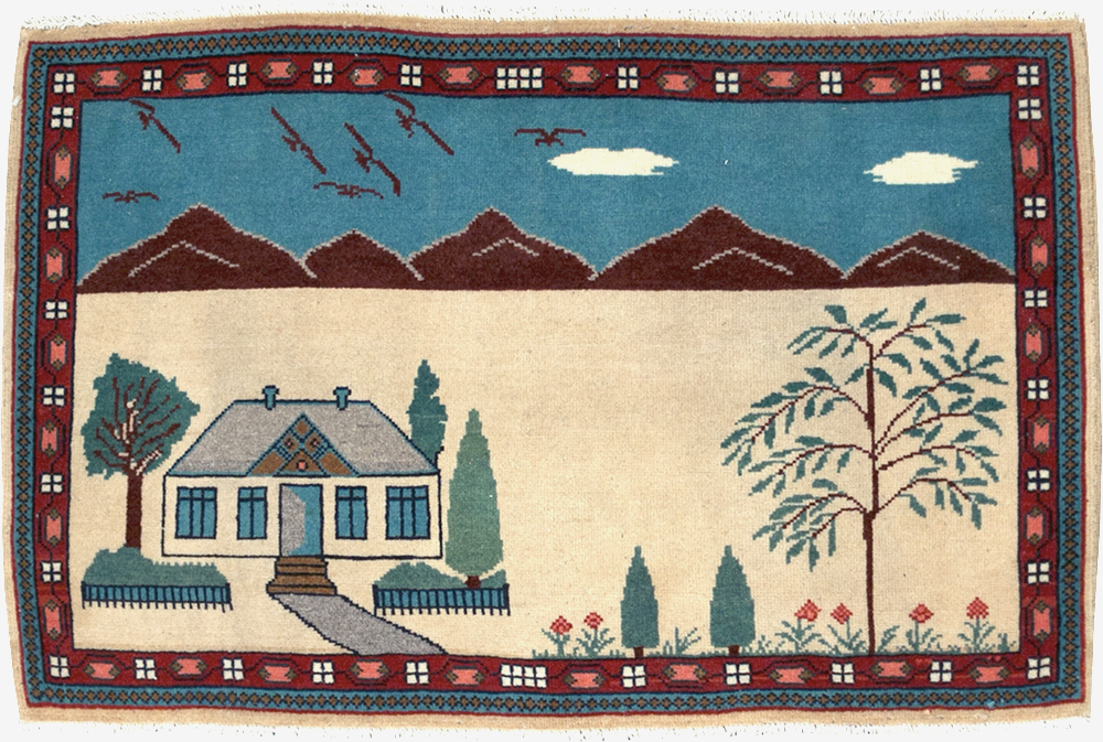 Vintage Persian Kashan Pictorial Rug (Pair: 1 of 2), No.28061 - Galerie Shabab
