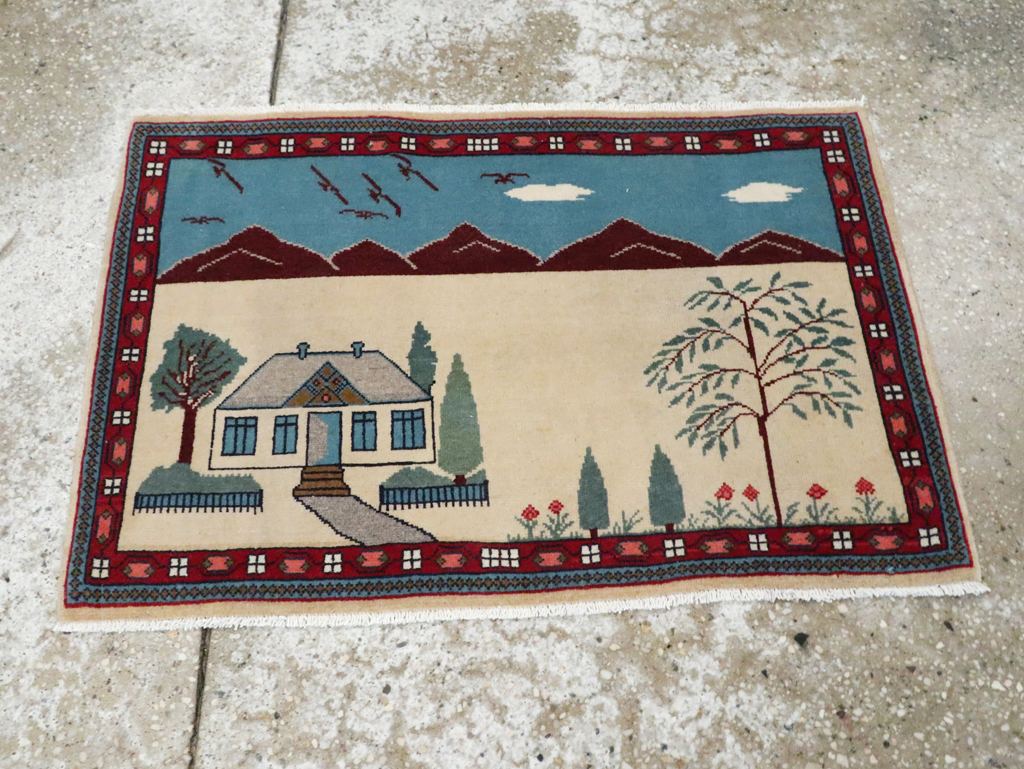 Vintage Persian Kashan Pictorial Rug (Pair: 1 of 2), No.28061 - Galerie Shabab