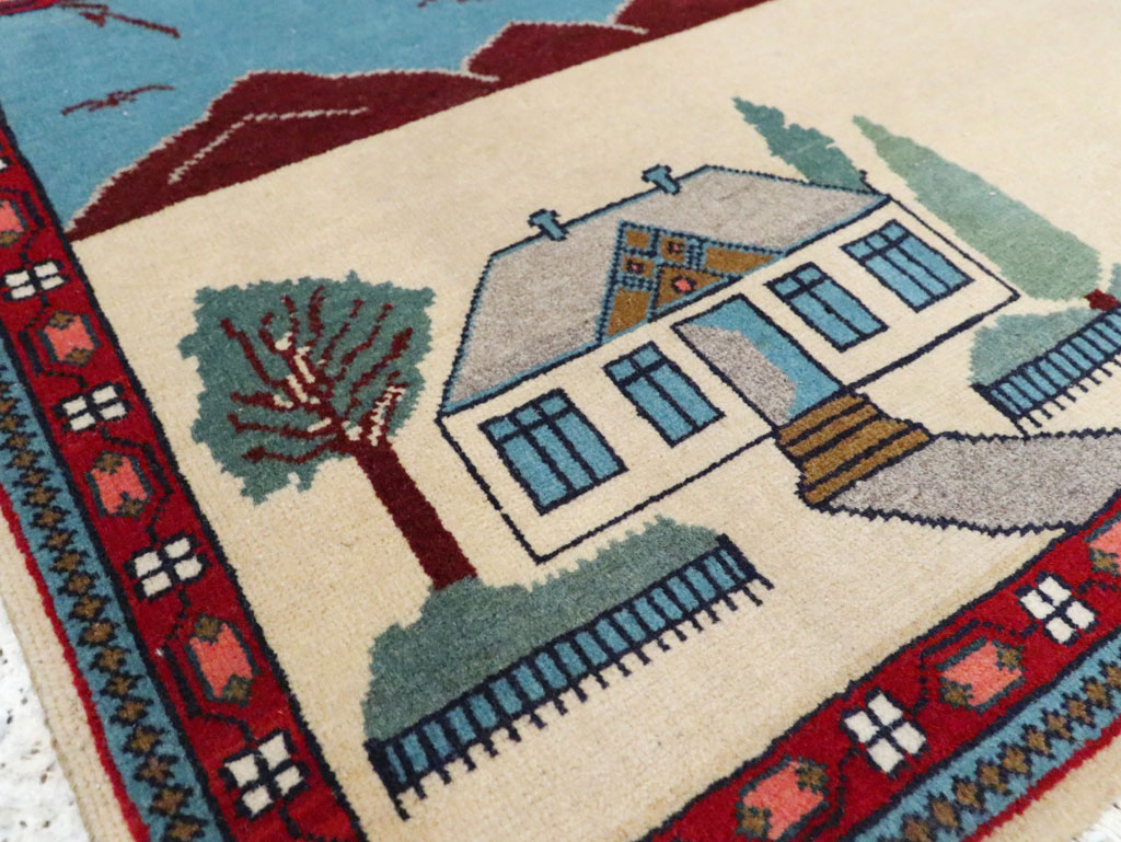 Vintage Persian Kashan Pictorial Rug (Pair: 1 of 2), No.28061 - Galerie Shabab