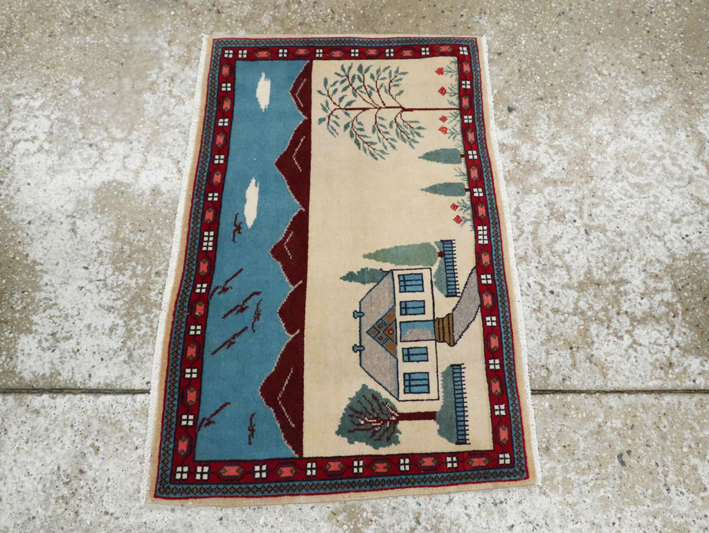 Vintage Persian Kashan Pictorial Rug (Pair: 1 of 2), No.28061 - Galerie Shabab
