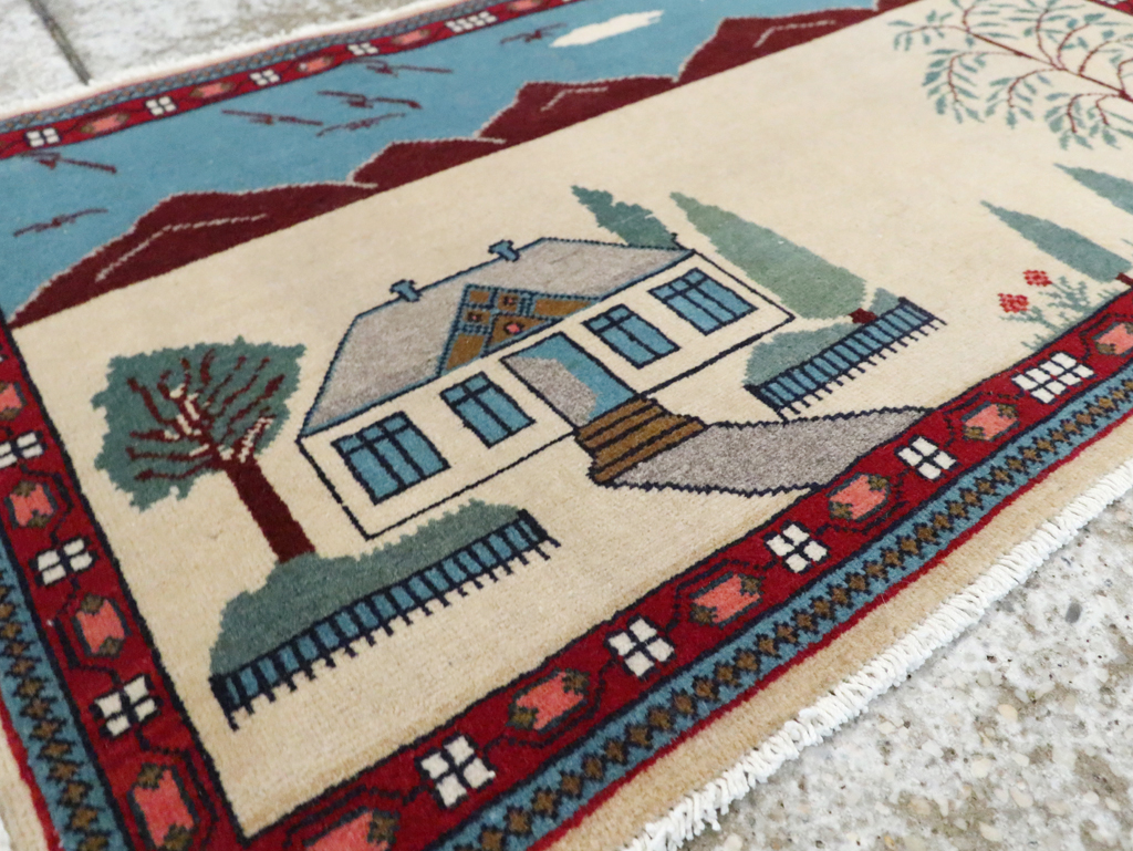 Vintage Persian Kashan Pictorial Rug (Pair: 1 of 2), No.28061 - Galerie Shabab