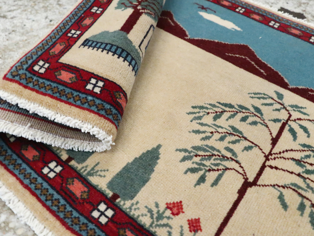 Vintage Persian Kashan Pictorial Rug (Pair: 1 of 2), No.28061 - Galerie Shabab