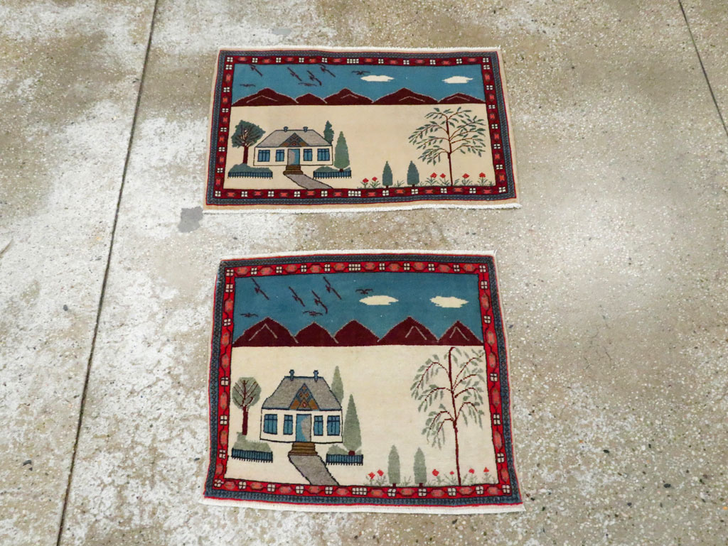 Vintage Persian Kashan Pictorial Rug (Pair: 1 of 2), No.28061 - Galerie Shabab