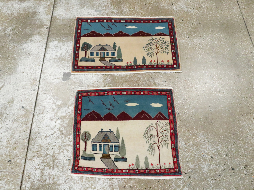 Vintage Persian Kashan Pictorial Rug (Pair: 1 of 2), No.28061 - Galerie Shabab