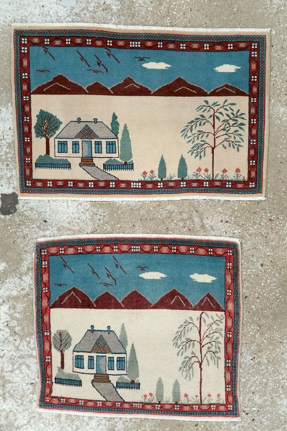 Vintage Persian Kashan Pictorial Rug (Pair: 1 of 2), No.28061 - Galerie Shabab