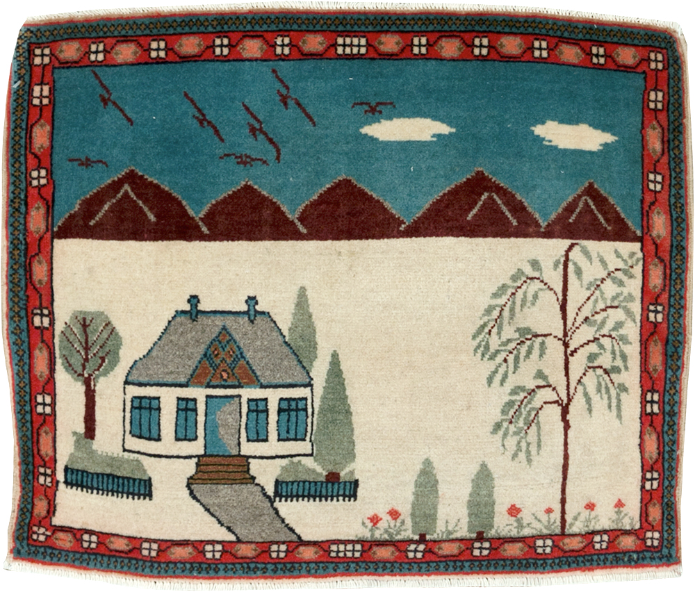 Vintage Persian Kashan Pictorial Rug (Pair: 2 of 2), No.28062 - Galerie Shabab