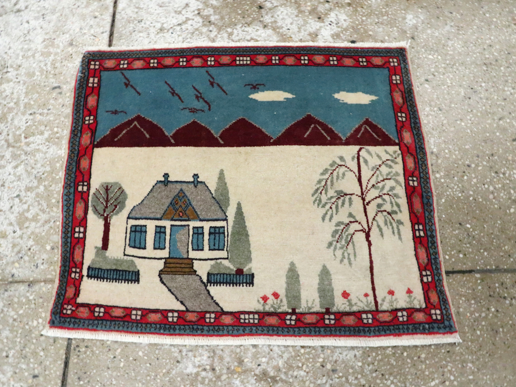 Vintage Persian Kashan Pictorial Rug (Pair: 2 of 2), No.28062 - Galerie Shabab