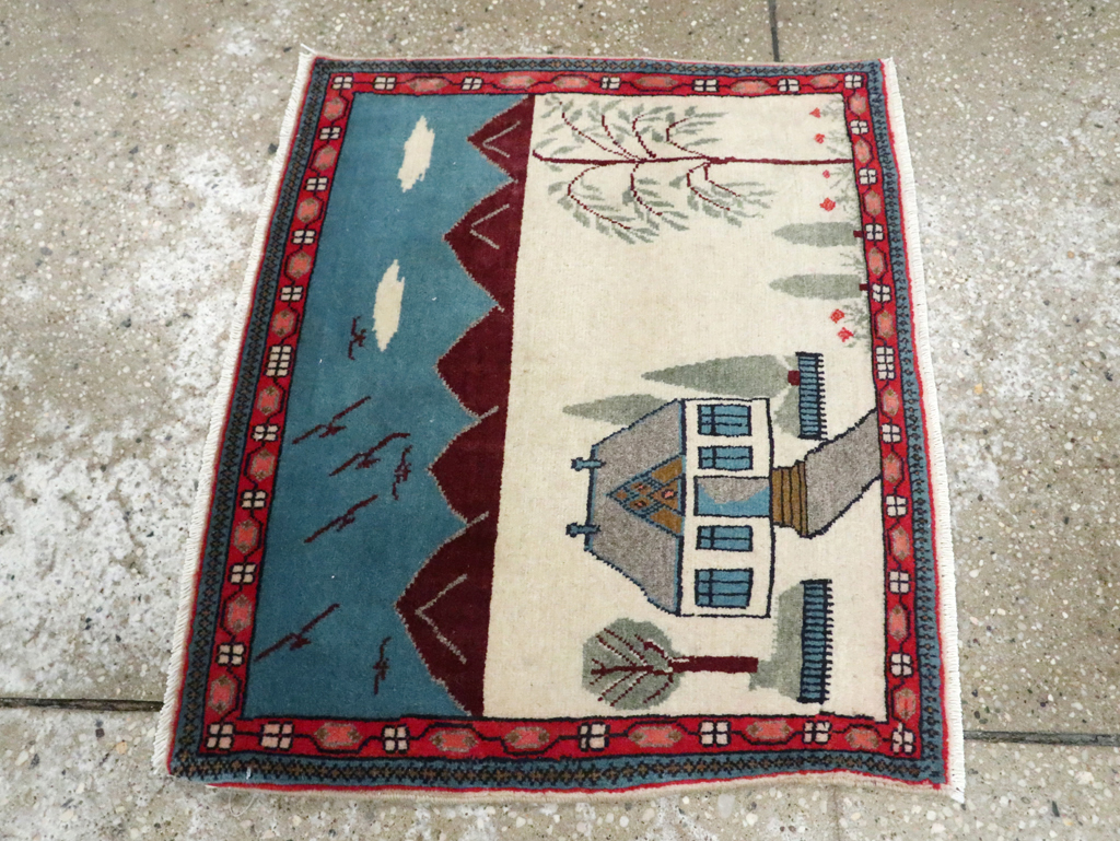 Vintage Persian Kashan Pictorial Rug (Pair: 2 of 2), No.28062 - Galerie Shabab