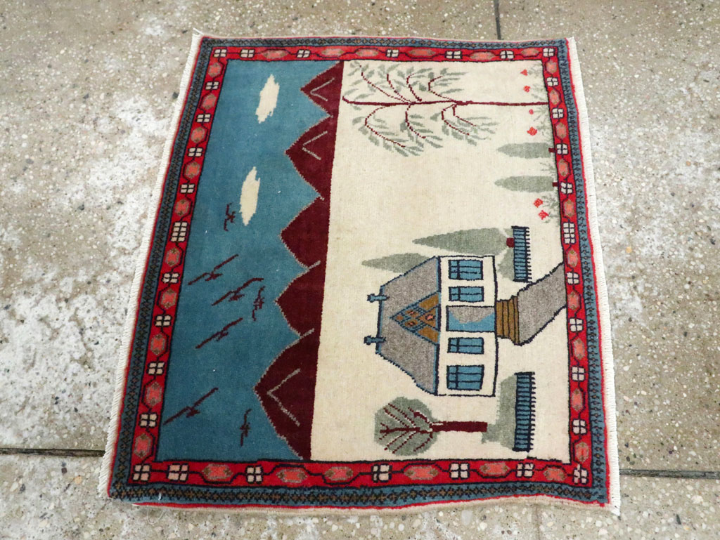 Vintage Persian Kashan Pictorial Rug (Pair: 2 of 2), No.28062 - Galerie Shabab