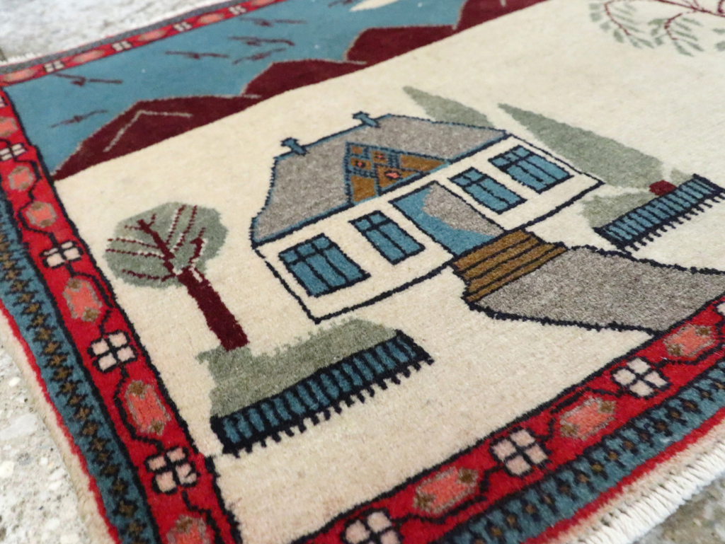 Vintage Persian Kashan Pictorial Rug (Pair: 2 of 2), No.28062 - Galerie Shabab