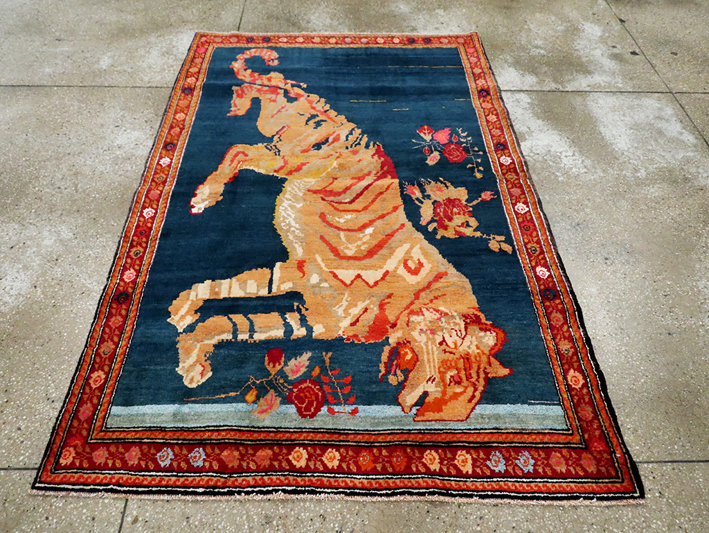 Vintage Caucasian Karabagh Pictorial Accent Rug, No.28070 - Galerie Shabab