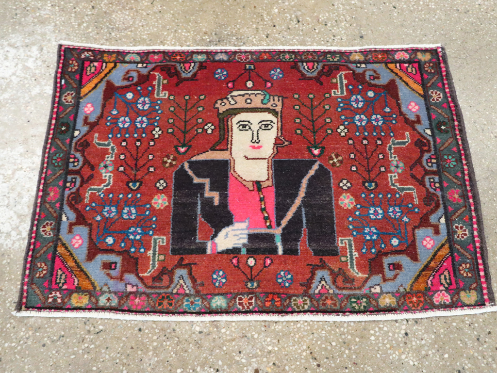 Vintage Persian Hamadan Pictorial Rug (Pair: 1 of 2), No.28071 - Galerie Shabab