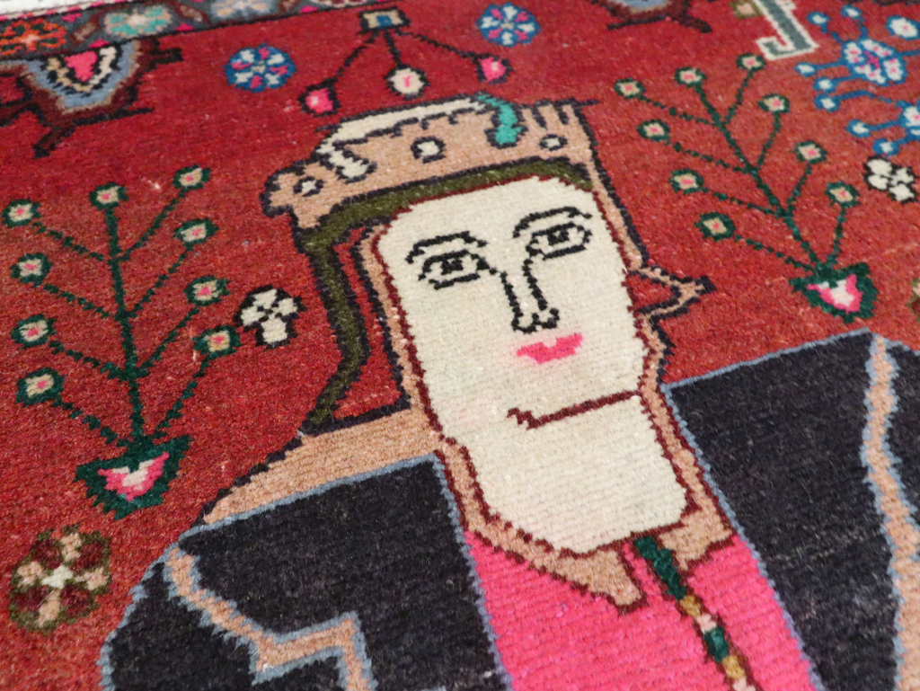 Vintage Persian Hamadan Pictorial Rug (Pair: 1 of 2), No.28071 - Galerie Shabab