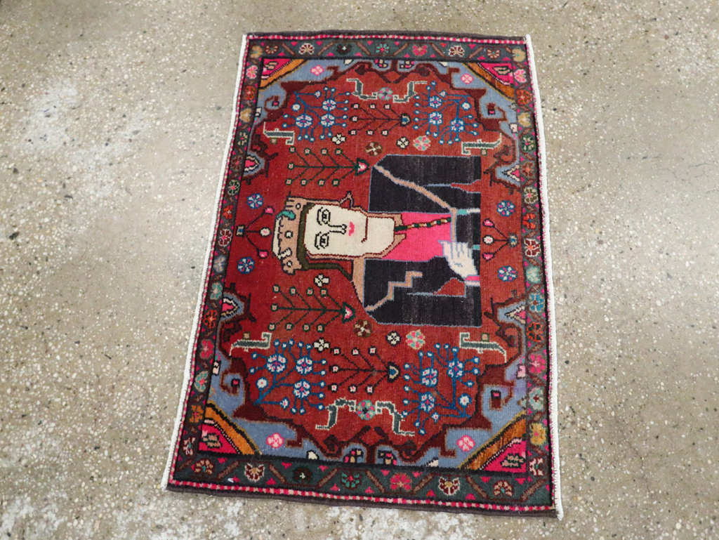 Vintage Persian Hamadan Pictorial Rug (Pair: 1 of 2), No.28071 - Galerie Shabab