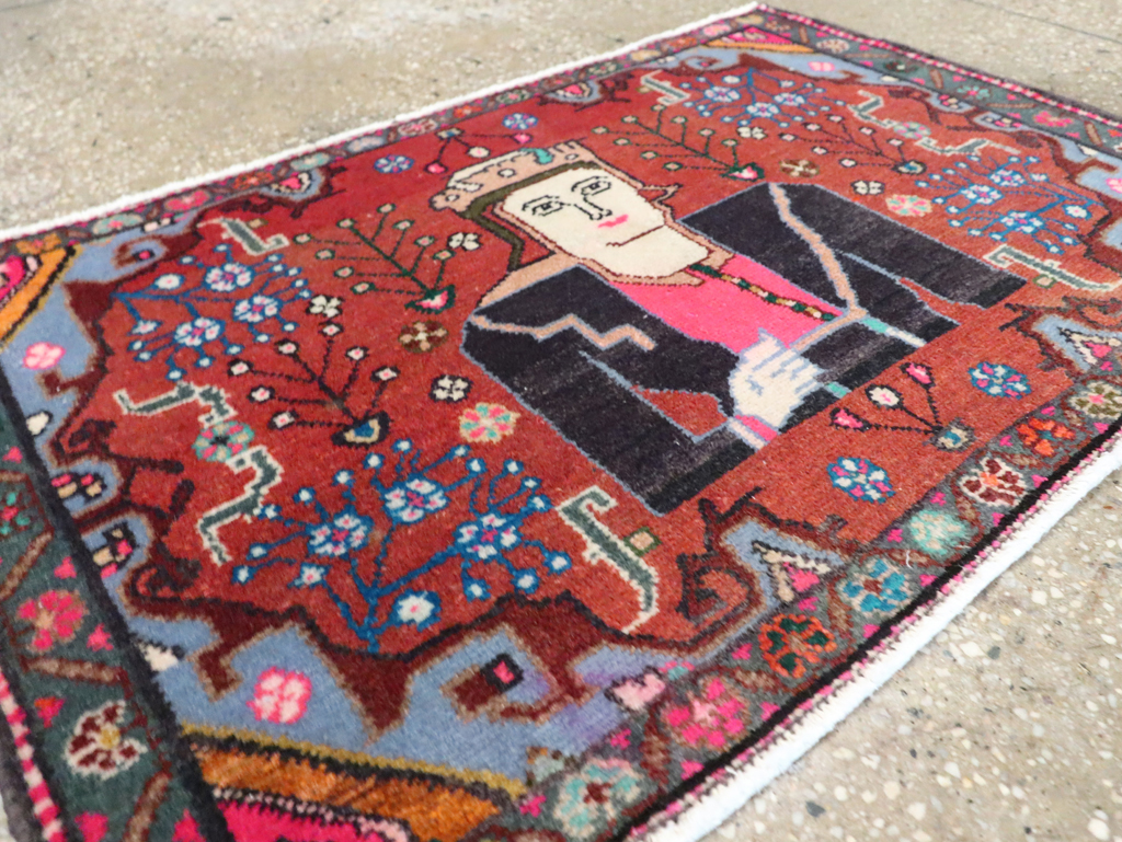 Vintage Persian Hamadan Pictorial Rug (Pair: 1 of 2), No.28071 - Galerie Shabab