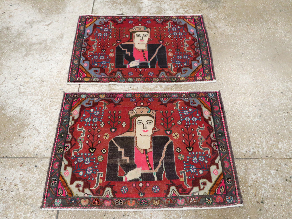 Vintage Persian Hamadan Pictorial Rug (Pair: 1 of 2), No.28071 - Galerie Shabab