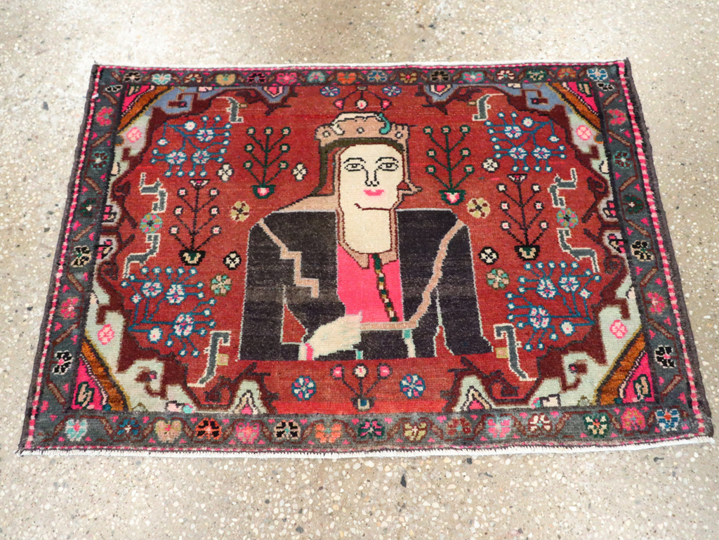 Vintage Persian Hamadan Pictorial Rug (Pair: 2 of 2), No.28072 - Galerie Shabab