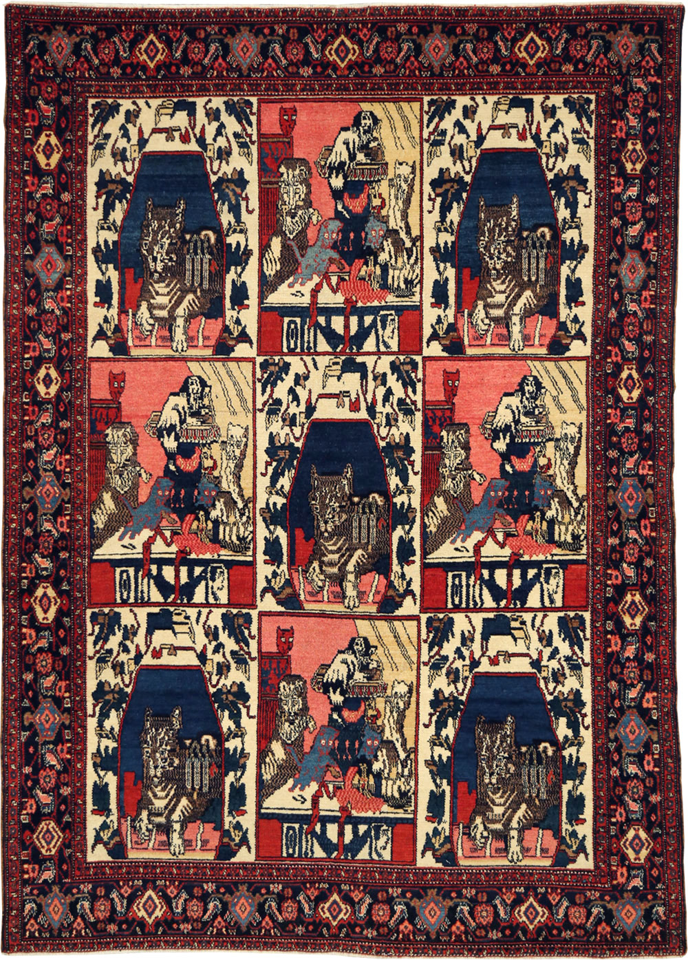 Vintage Persian Senneh  Pictorial Rug, No.28074 - Galerie Shabab