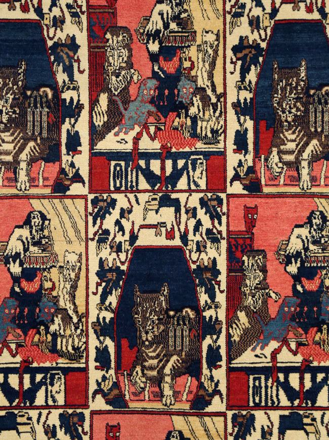 Vintage Persian Senneh  Pictorial Rug, No.28074 - Galerie Shabab