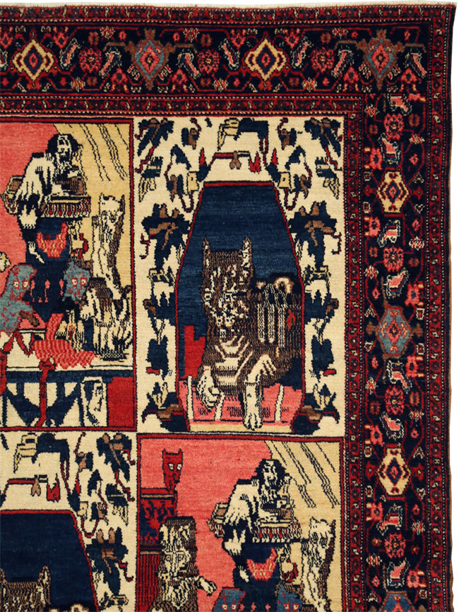 Vintage Persian Senneh  Pictorial Rug, No.28074 - Galerie Shabab