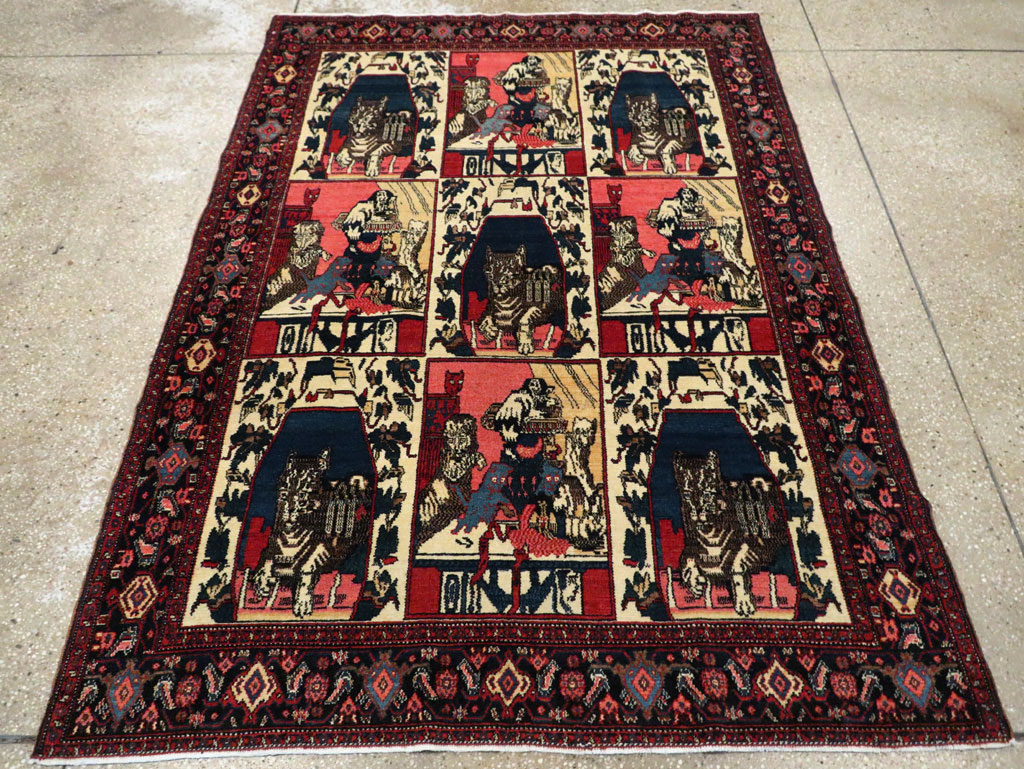 Vintage Persian Senneh  Pictorial Rug, No.28074 - Galerie Shabab