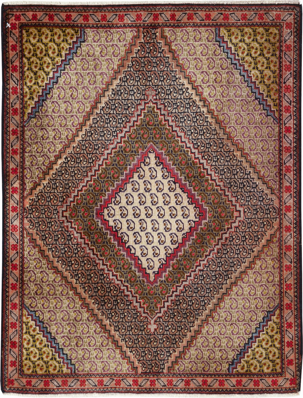 Vintage Persian Tabriz Throw Rug, No.28099 - Galerie Shabab