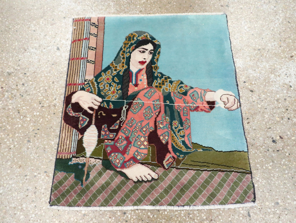Vintage Persian Tabriz Pictorial Rug, No.28104 - Galerie Shabab