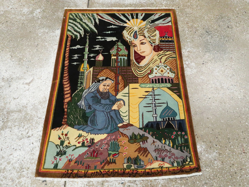 Vintage Persian Tabriz Pictorial Rug, No.28105 - Galerie Shabab