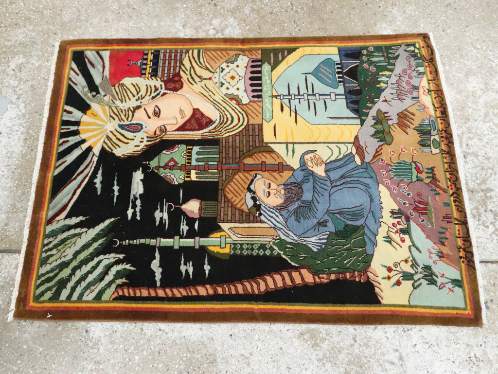 Vintage Persian Tabriz Pictorial Rug, No.28105 - Galerie Shabab