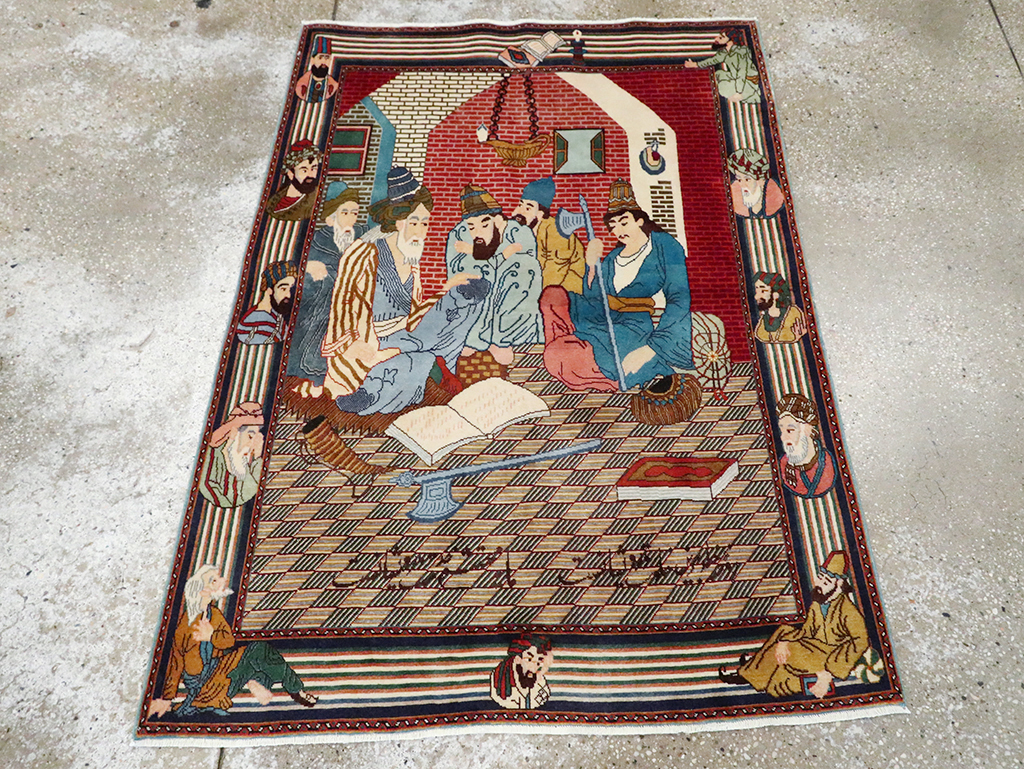 Vintage Persian Tabriz Pictorial Rug, No.28107 - Galerie Shabab