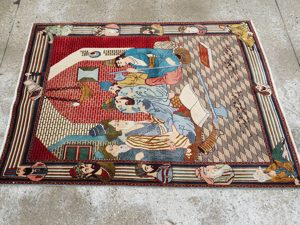 Vintage Persian Tabriz Pictorial Rug, No.28107 - Galerie Shabab