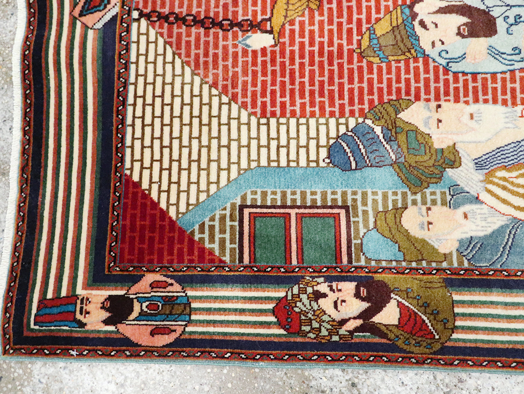 Vintage Persian Tabriz Pictorial Rug, No.28107 - Galerie Shabab